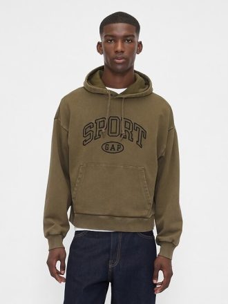 Schwerer Oversize-Kapuzenpullover mit kurzem Logo