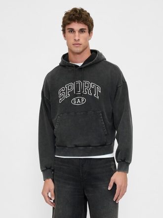 Schwerer Oversize-Kapuzenpullover mit kurzem Logo