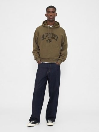 Schwerer Oversize-Kapuzenpullover mit kurzem Logo