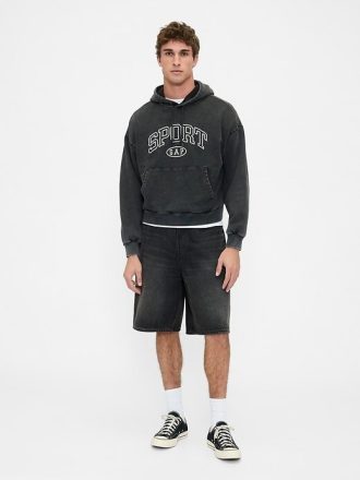 Schwerer Oversize-Kapuzenpullover mit kurzem Logo