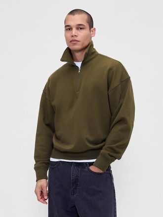 Schwerer Oversize-Pullover mit Viertelreißverschluss