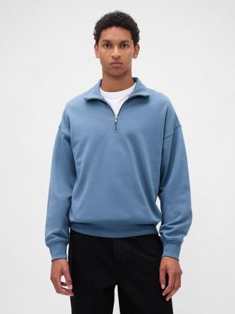 Schwerer Oversize-Pullover mit Viertelreißverschluss