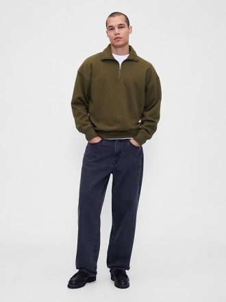 Schwerer Oversize-Pullover mit Viertelreißverschluss