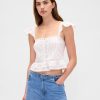 Spitzen-Rüschen-Voile-Schößchen-Crop-Top Spitzen-Rüschen-Voile-Schößchen-Crop-Top