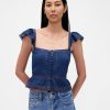Spitzen-Rüschen-Voile-Schößchen-Crop-Top Spitzen-Rüschen-Voile-Schößchen-Crop-Top