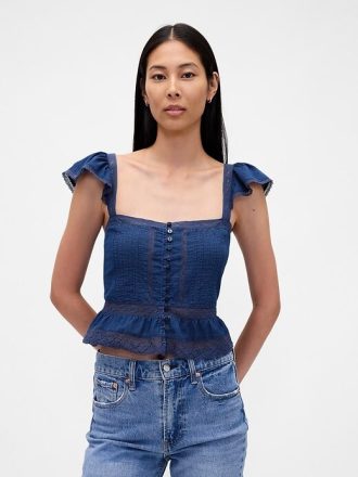 Spitzen-Rüschen-Voile-Schößchen-Crop-Top