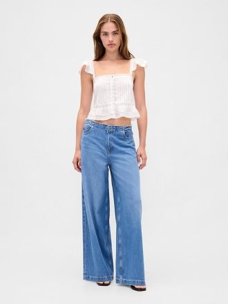 Spitzen-Rüschen-Voile-Schößchen-Crop-Top