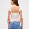 Spitzen-Rüschen-Voile-Schößchen-Crop-Top Spitzen-Rüschen-Voile-Schößchen-Crop-Top