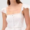 Spitzen-Rüschen-Voile-Schößchen-Crop-Top Spitzen-Rüschen-Voile-Schößchen-Crop-Top