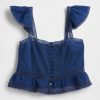 Spitzen-Rüschen-Voile-Schößchen-Crop-Top Spitzen-Rüschen-Voile-Schößchen-Crop-Top