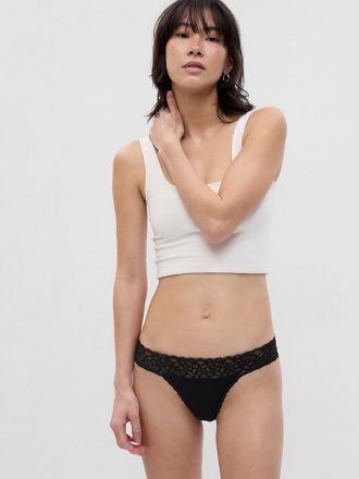 String aus Bio-Stretch-Baumwolle mit Spitzenbesatz