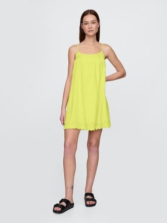 Swing-Kleid aus Baumwollgaze mit Stickerei