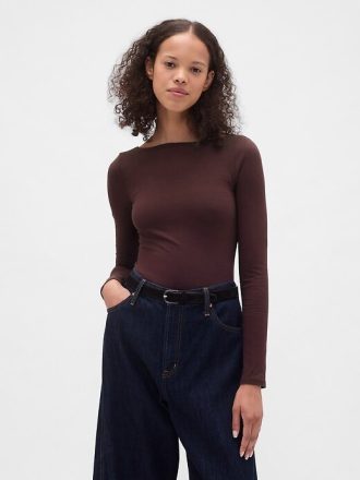 T-Shirt aus Jersey mit U-Boot-Ausschnitt und offenem Rücken
