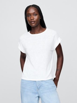 T-Shirt aus Leinenmischung mit Rollbündchen