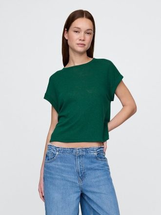 T-Shirt aus Leinenmischung mit Rollbündchen