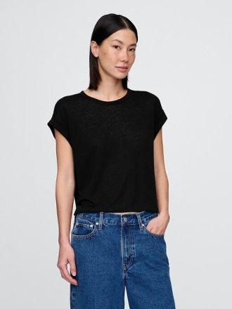 T-Shirt aus Leinenmischung mit Rollbündchen