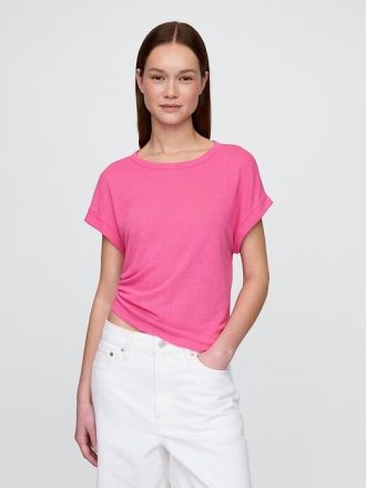 T-Shirt aus Leinenmischung mit Rollbündchen
