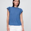 T-Shirt mit Flatterärmeln aus Leinenmischung T-Shirt mit Flatterärmeln aus Leinenmischung