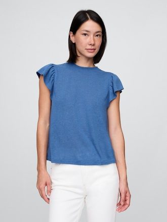 T-Shirt mit Flatterärmeln aus Leinenmischung