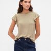 T-Shirt mit Flatterärmeln aus Leinenmischung T-Shirt mit Flatterärmeln aus Leinenmischung