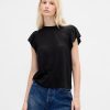 T-Shirt mit Flatterärmeln aus Leinenmischung T-Shirt mit Flatterärmeln aus Leinenmischung