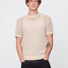 T-Shirt mit Rundhalsausschnitt und Häkel-Netzstoff