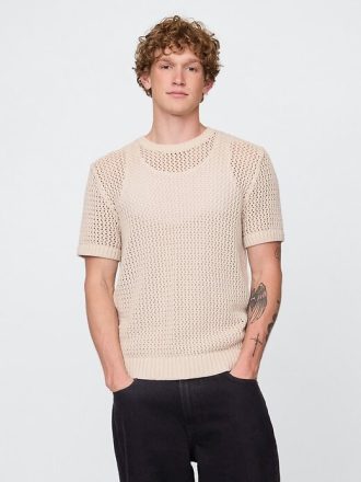 T-Shirt mit Rundhalsausschnitt und Häkel-Netzstoff