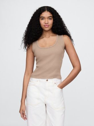 Tanktop mit geripptem U-Ausschnitt