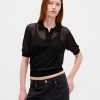 Transparenter, kurzer Polopullover