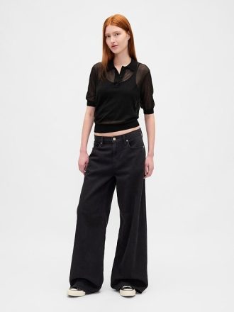 Transparenter, kurzer Polopullover