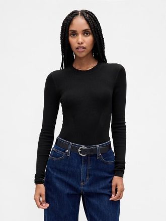 Transparenter Rippenpullover-Bodysuit