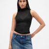 Transparentes, geripptes Tanktop mit Stehkragen Transparentes, geripptes Tanktop mit Stehkragen