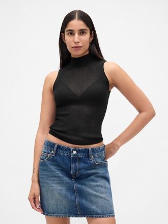 Transparentes, geripptes Tanktop mit Stehkragen