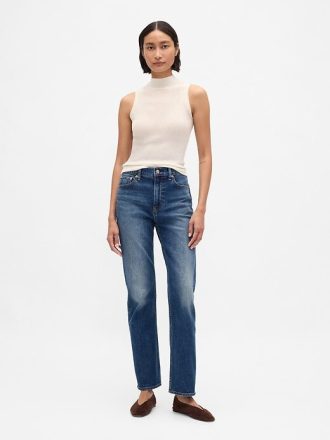 Transparentes, geripptes Tanktop mit Stehkragen