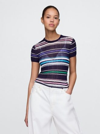 Transparentes Rippenpullover-T-Shirt