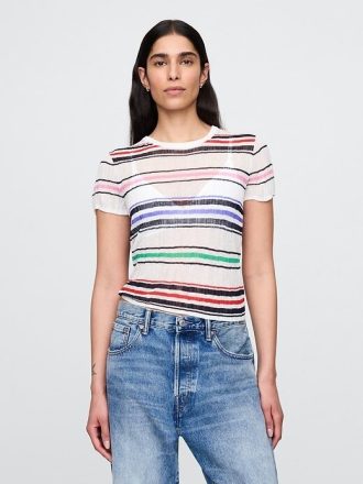 Transparentes Rippenpullover-T-Shirt