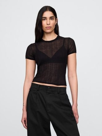 Transparentes Rippenpullover-T-Shirt