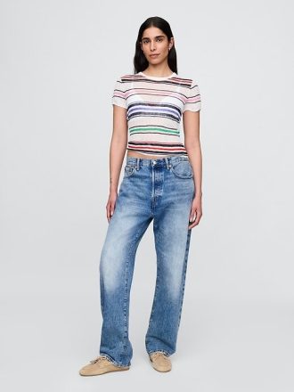 Transparentes Rippenpullover-T-Shirt