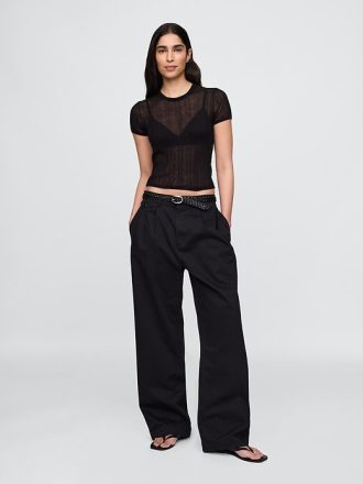 Transparentes Rippenpullover-T-Shirt