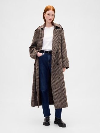 Trenchcoat aus Wollmischung mit Fischgrätenmuster