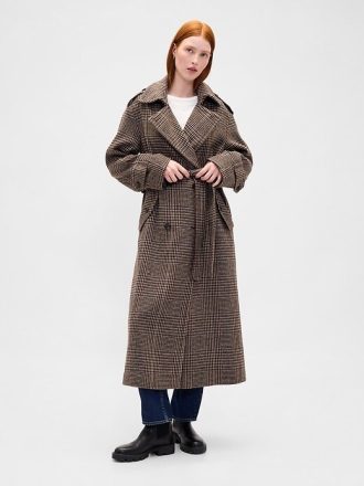 Trenchcoat aus Wollmischung mit Fischgrätenmuster