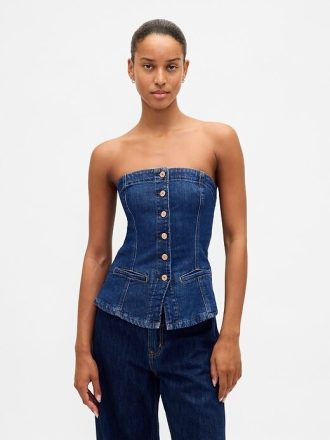 Trägerloses Crop-Top aus Denim
