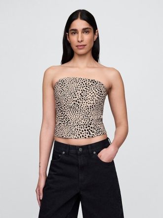 Trägerloses Korsett-Crop-Top aus Leinenmischung