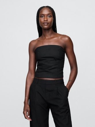 Trägerloses Korsett-Crop-Top aus Leinenmischung