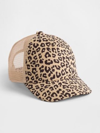 Trucker-Mütze aus Cord mit Leopardenmuster für Kinder