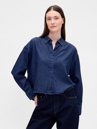 UltraSoft Denim Crop Shirt mit geradem Saum