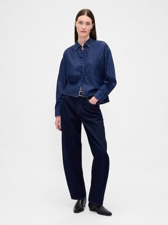 UltraSoft Denim Crop Shirt mit geradem Saum