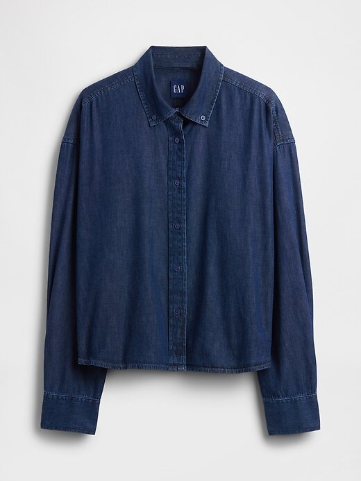 UltraSoft Denim Crop Shirt mit geradem Saum UltraSoft Denim Crop Shirt mit geradem Saum
