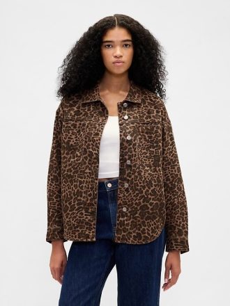 Ultraweiche Jeanshemdjacke mit Leopardenmuster