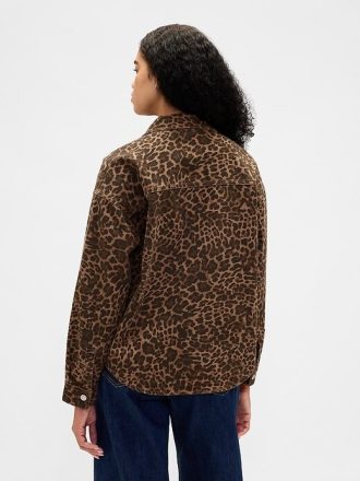 Ultraweiche Jeanshemdjacke mit Leopardenmuster